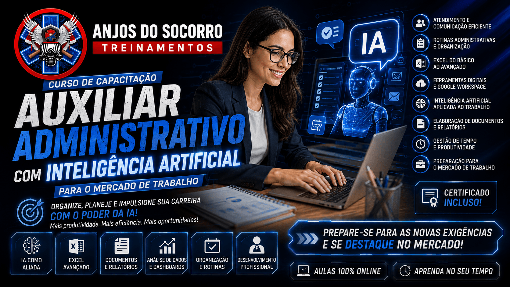 Apresentação do curso CURSO DE CAPACITAÇÃO AUXILIAR ADMINISTRATIVO COM INTELIGÊNCIA ARTIFICIAL