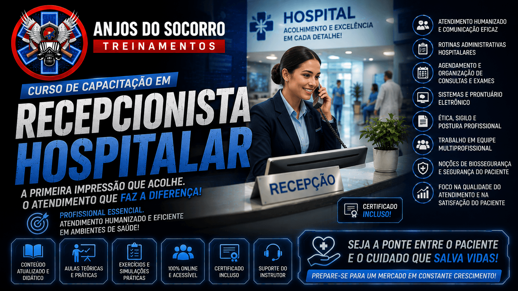 Apresentação do curso CURSO DE CAPACITAÇÃO RECEPCIONISTA HOSPITALAR
