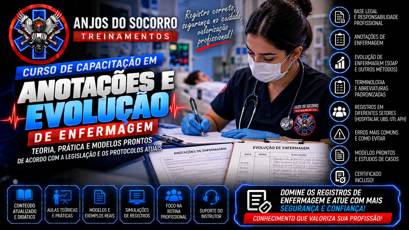Apresentação do curso CURSO ANOTAÇÕES E EVOLUÇÃO DE ENFERMAGEM